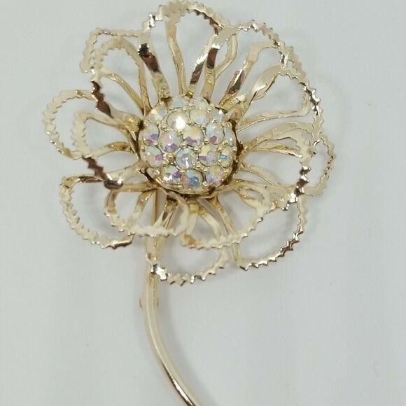 Sarah Coventry Allusion Brooch AB Austrian Rhinestone High Relief Flower Pin - Picture 3 of 6